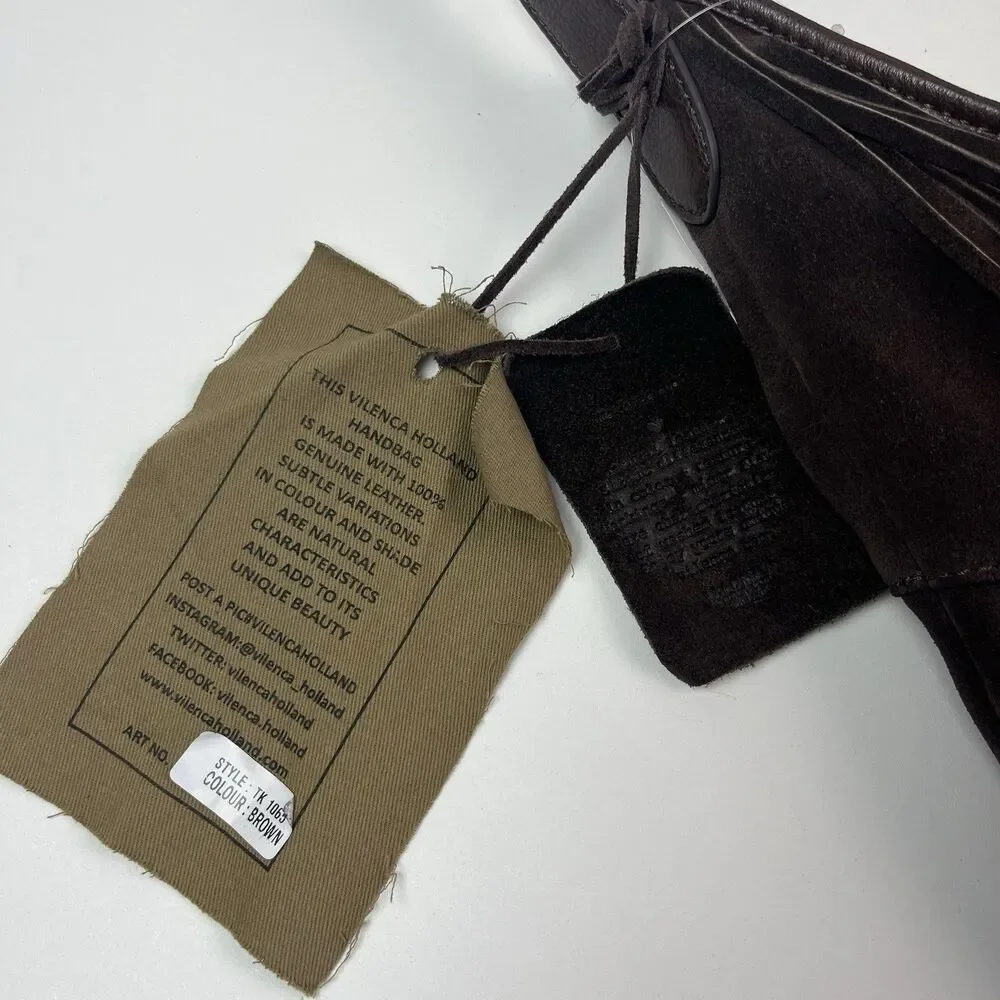 Vilenca Holland Dark Brown Suede Fringe Hobo Bag Boho Festival Western NWT